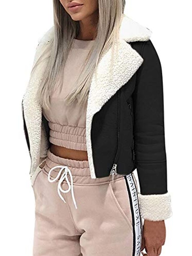  Women's Jacket Daily Holiday Date Fall Winter Spring Short Coat Tailored Fit Basic Casual Jacket Solid Color Pink khaki Black