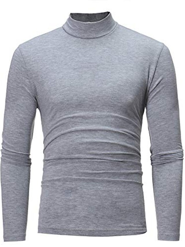  t-shirt da uomo in lino manica lunga con collo alto solido autunno inverno grigio
