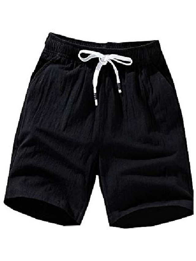  Men's Shorts Linen Shorts Summer Shorts Beach Shorts Pocket Drawstring Elastic Waist Solid Color Short Linen / Cotton Blend Casual / Sporty pea green Black