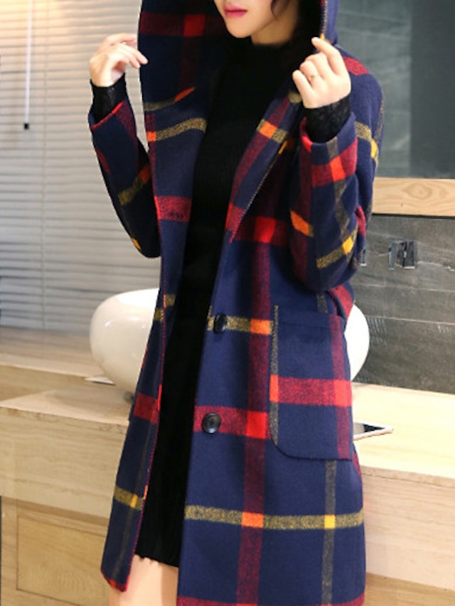  Women's Color Block Fall & Winter Basic Long Coat Daily Cotton Long Sleeve Coat Tops
