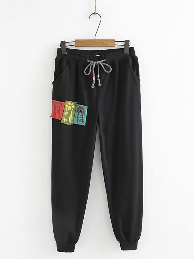  Women's Basic Streetwear Comfort Daily Going out Jogger Pants Patterned Full Length Black Navy Blue