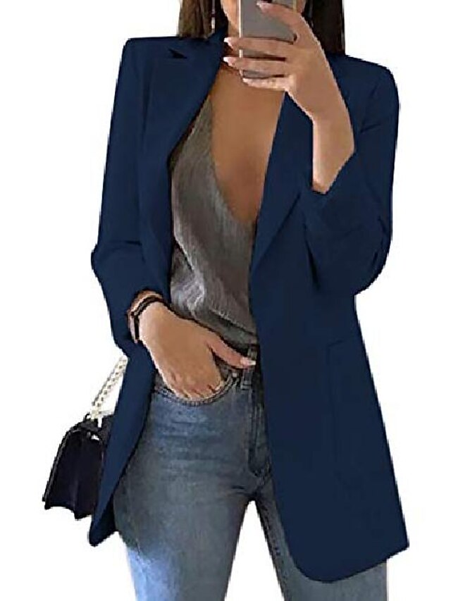  Abrigo de cuello vuelto de color sólido de manga larga para mujer, traje de negocios para mujer, chaqueta de punto, chaqueta, traje, tops