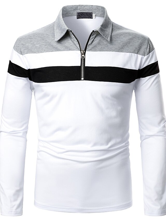  Men's Polo Tennis Shirt Other Prints Color Block Long Sleeve Daily Tops Streetwear White