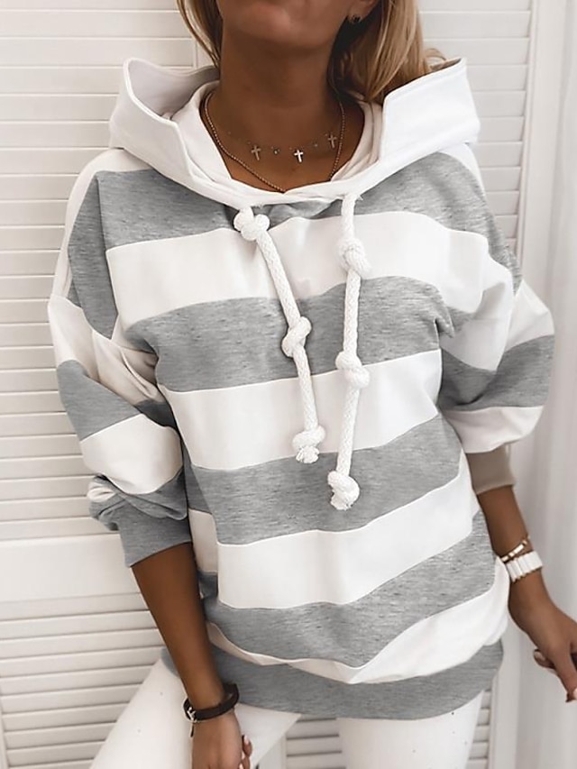  Women's Striped Graphic Hoodie Pullover 3D Print Daily Casual Hoodies Sweatshirts  Blue Blushing Pink Gray
