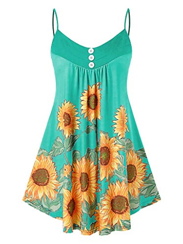  foruu 2020 new cute summer v neck cami tops womens sleeveless button sunflower patchwork flowy tunic cami top tnak tops