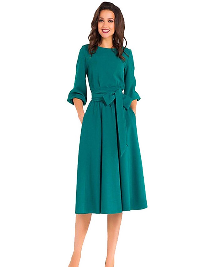  Women's Sheath Dress Knee Length Dress Purple Wine Khaki Green Royal Blue 3/4 Length Sleeve Solid Color Fall Elegant Vintage Slim 2021 S M L XL XXL 3XL