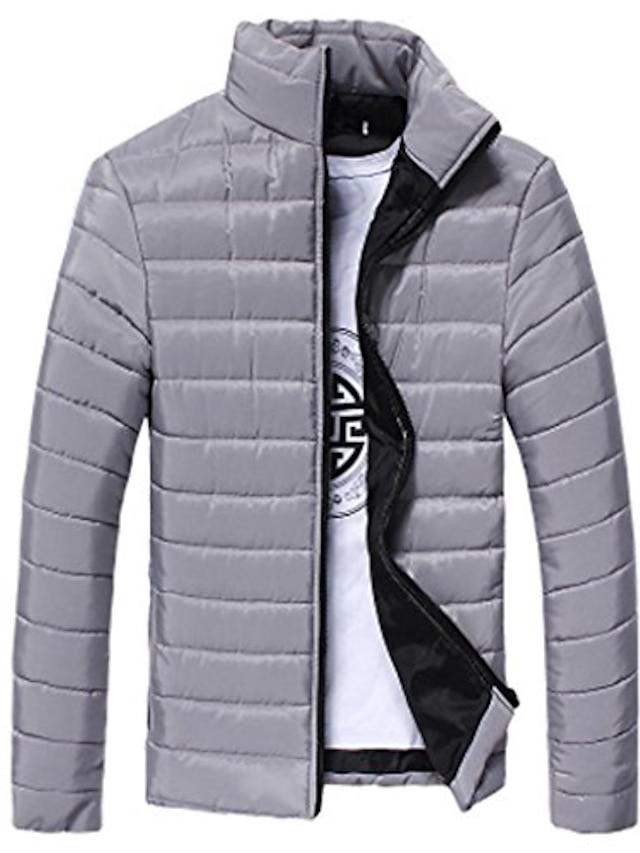 mænds jakke, drenge mænd varm stand krave slank vinter lynlås frakke outwear jakke (grå, (os) m = asiatiske l)