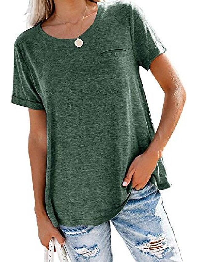  chemises juniors col rond grande taille t-shirts d'été à manches courtes boyfriend, vert l
