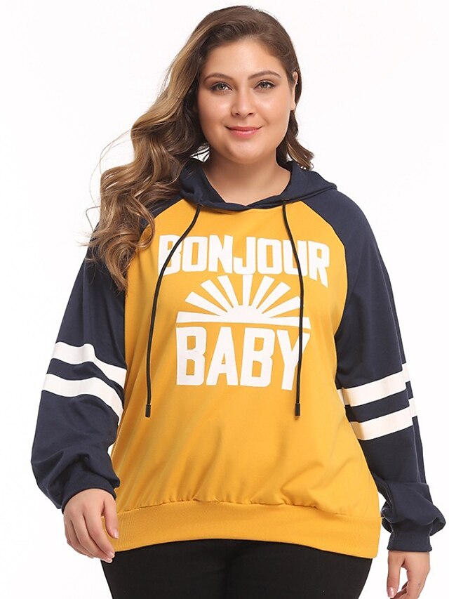  Women's Striped Graphic Text Pullover Hoodie Sweatshirt Other Prints Daily Basic Hoodies Sweatshirts  Yellow