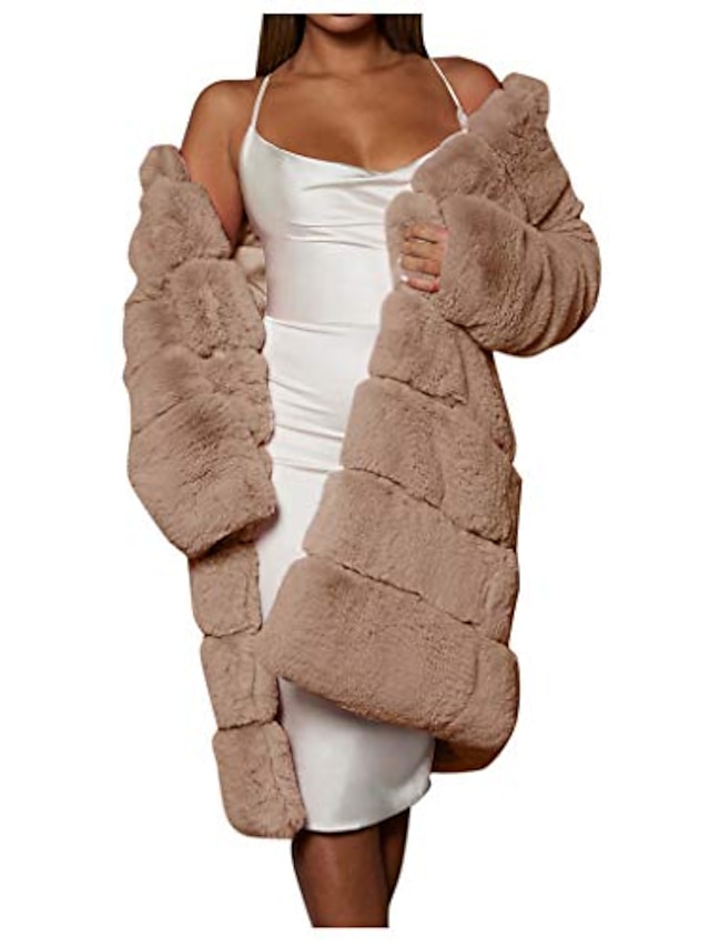  rnuyke kvinder tykkere varm vinter plus størrelse kort imiteret pels varm furry fauxlong jakke langærmet overtøj overfrakke khaki
