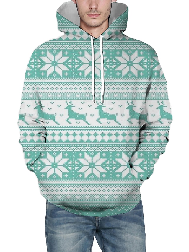  Men's Pullover Hoodie Sweatshirt Striped Graphic 3D Christmas Daily 3D Print Christmas Hoodies Sweatshirts  Light Green