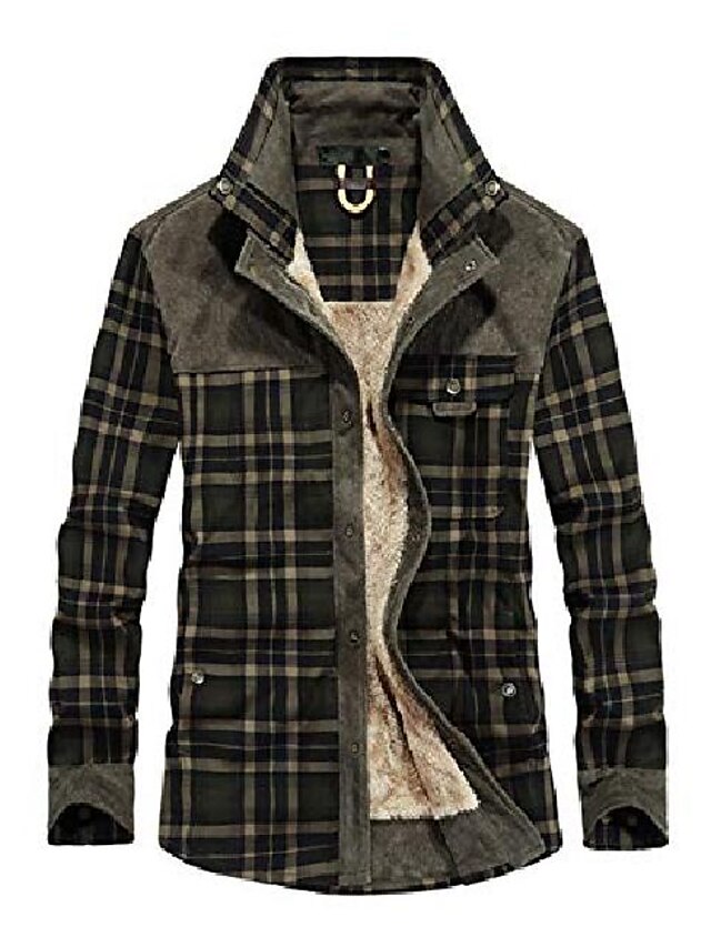  men's long sleeve sherpa lined shirt jacket flannel plaid fleece coats (small, dark green)