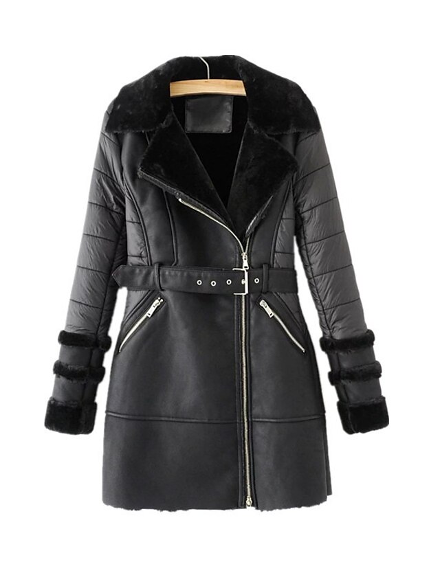  Women's Coat Daily Fall & Winter Long Coat Regular Fit Basic Jacket Long Sleeve Solid Colored Black
