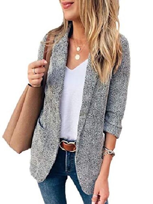  women's casual long sleeve lapel open front slim work office blazer jacket casual work office jackets blazer grey