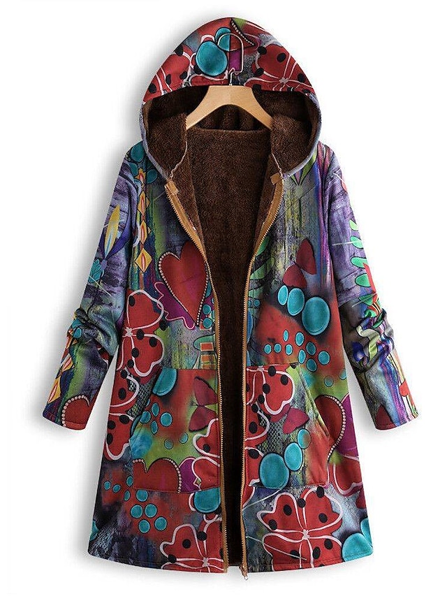  Women's Coat Daily Fall & Winter Long Coat Loose Active Jacket Long Sleeve Print Rainbow