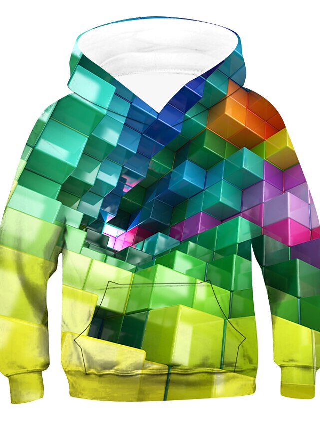  Boys' Rainbow 3D Geometric Hoodie for 2-12 Years