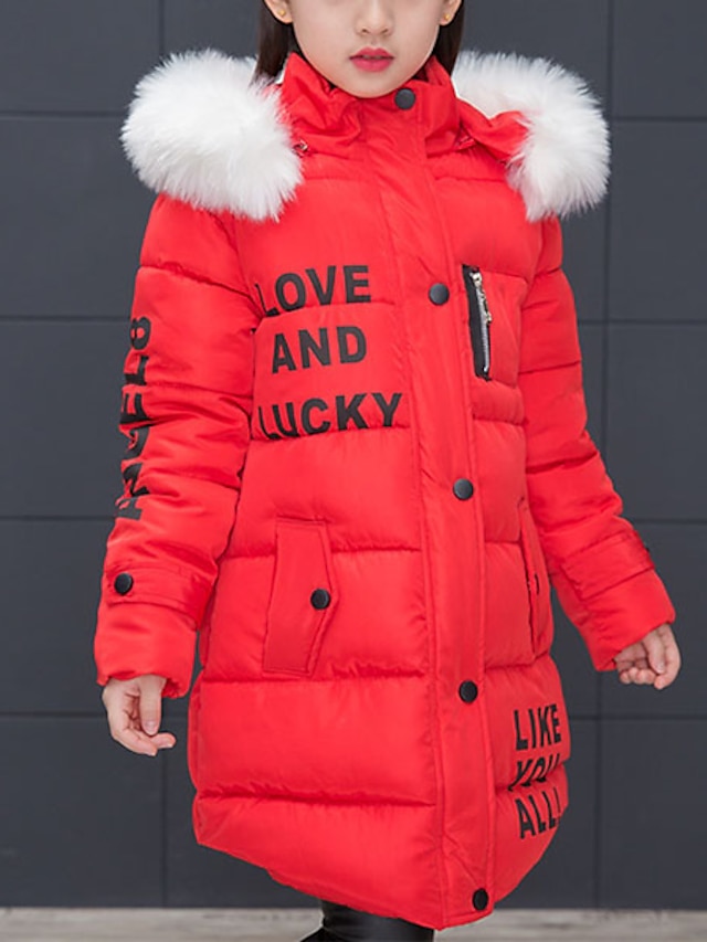  Bambino Da ragazza Piume Giacca di pelle Manica lunga Nero Rosa Rosso Alfabetico Autunno Inverno Attivo Scuola 3-12 anni / Lungo