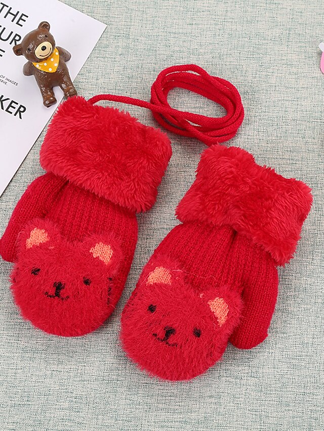  2pcs Kids Unisex Active Animal Knitted Knitwear Gloves Red / Blushing Pink / Wine One-Size