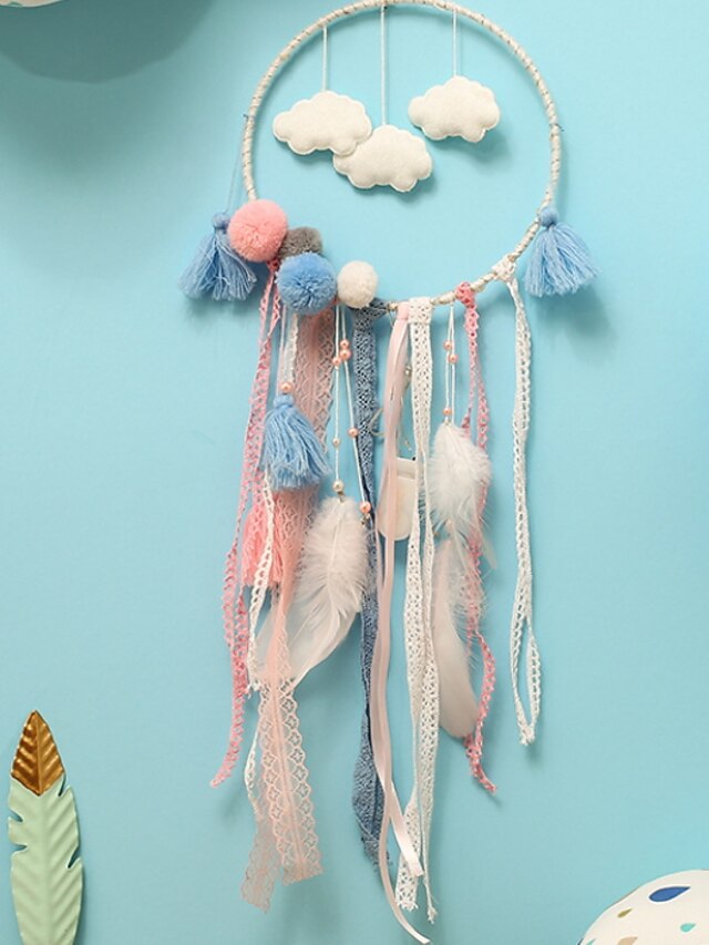  Led Boho Dream Catcher Handmade Gift Wall Hanging Decor Art Ornament Craft Cloud 75*20cm for Kids Bedroom Wedding Festival