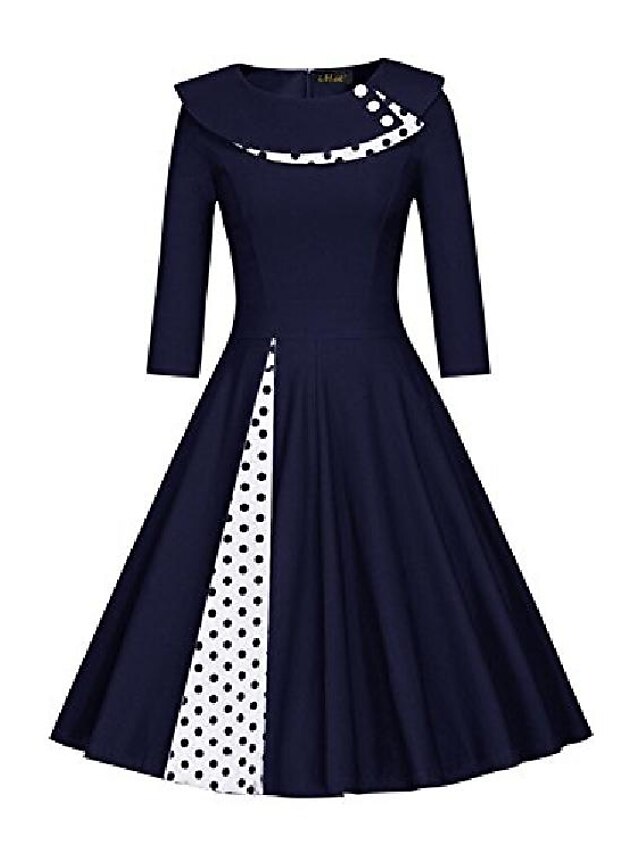  vestido de lunares de cóctel de fiesta rockabilly swing estilo hepburn para mujer, azul marino xl
