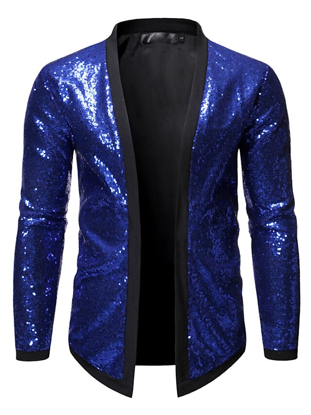  giacca da uomo con paillettes all over manica lunga varsity bling bling bomber metallizzato stile discoteca cardigan (viola l)