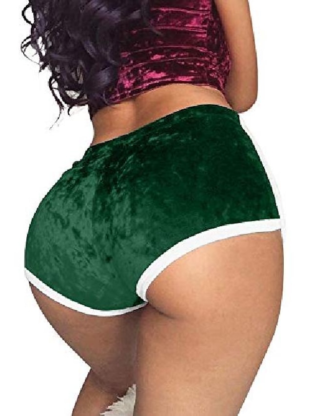  mini shorts da club a vita alta con coulisse sexy in velluto da donna verde scuro