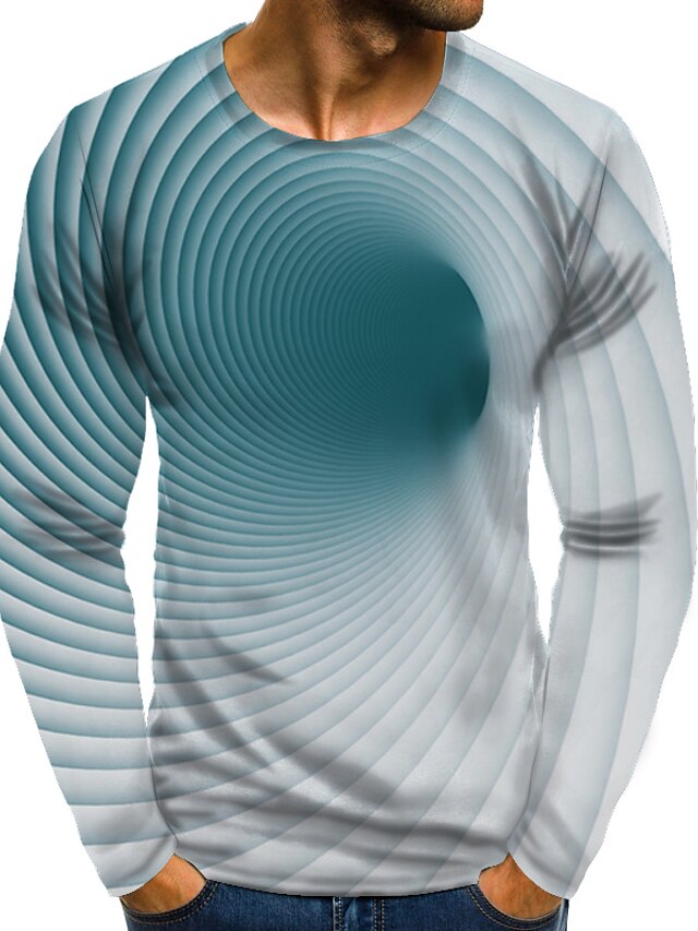  Herre T-shirt Skjorte Grafisk 3D 3D-udskrivning Rund hals Plusstørrelser Daglig Ferie Langærmet Trykt mønster Toppe Elegant overdrevet Grøn