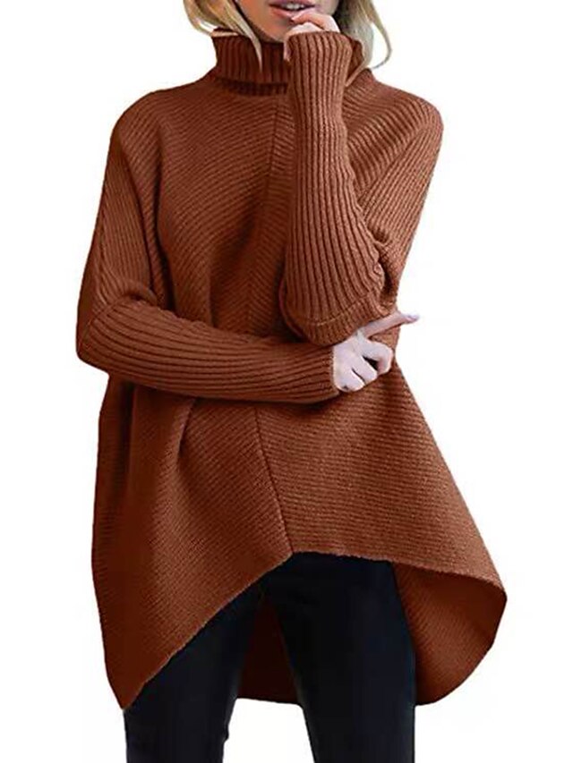  Women's Pullover Sweater Solid Color Knitted Acrylic Stylish Vintage Style Long Sleeve Sweater Cardigans Fall Winter Turtleneck Wine Army Green Gray