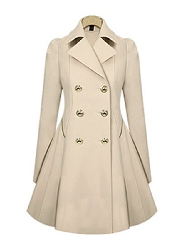 Women's Trench Coat Solid Colored Active Fall & Winter Long Coat Daily Long Sleeve Jacket Blue