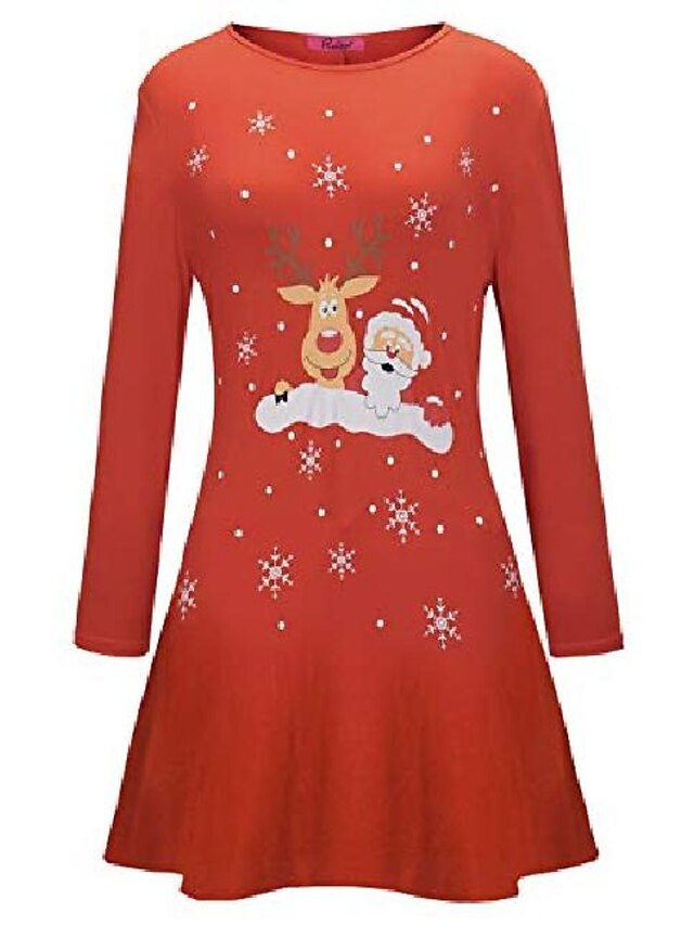  Women's Black old man Black snowman Blue Green Red Dresses Christmas S M L XL XXL / Cotton / Cotton