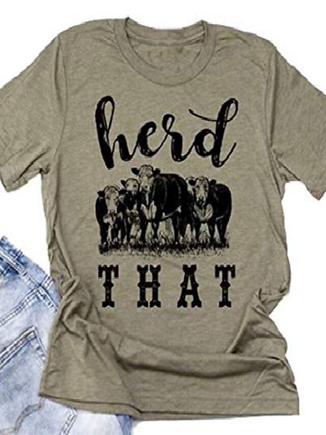  rebanho que vaca camisetas mulheres gráfico engraçado camisetas amantes de animais camisetas de vacas de manga curta casual tops de manga curta tamanho l (verde)