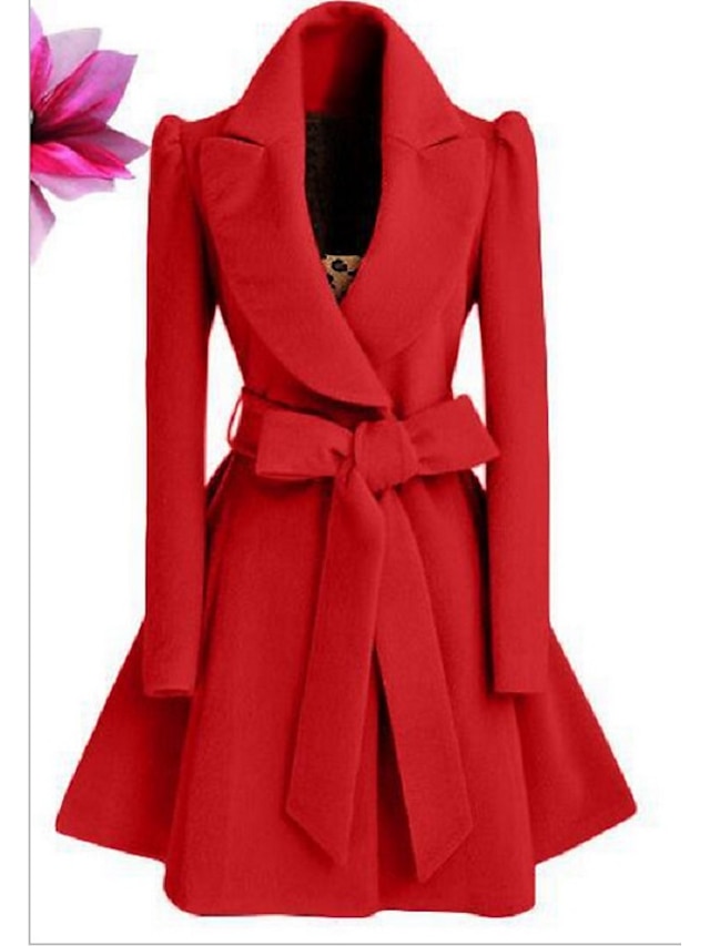  Women's Coat Solid Colored Basic Fall & Winter Long Daily Long Sleeve Polyster Coat Tops Red