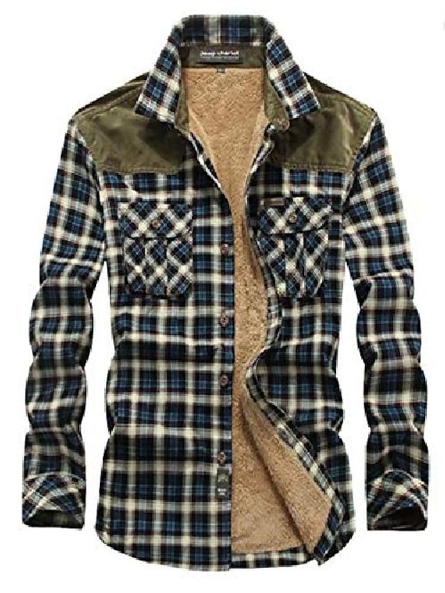  jaqueta masculina de flanela xadrez com forro de lã sherpa quente (toda forrada de lã sherpa)