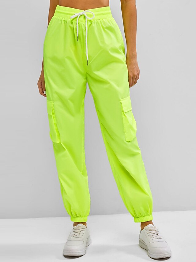  Women's Basic Streetwear Comfort Plus Size Loose Daily Going out Jogger Pants Pants Solid Colored Ankle-Length Pocket Drawstring High Waist Green