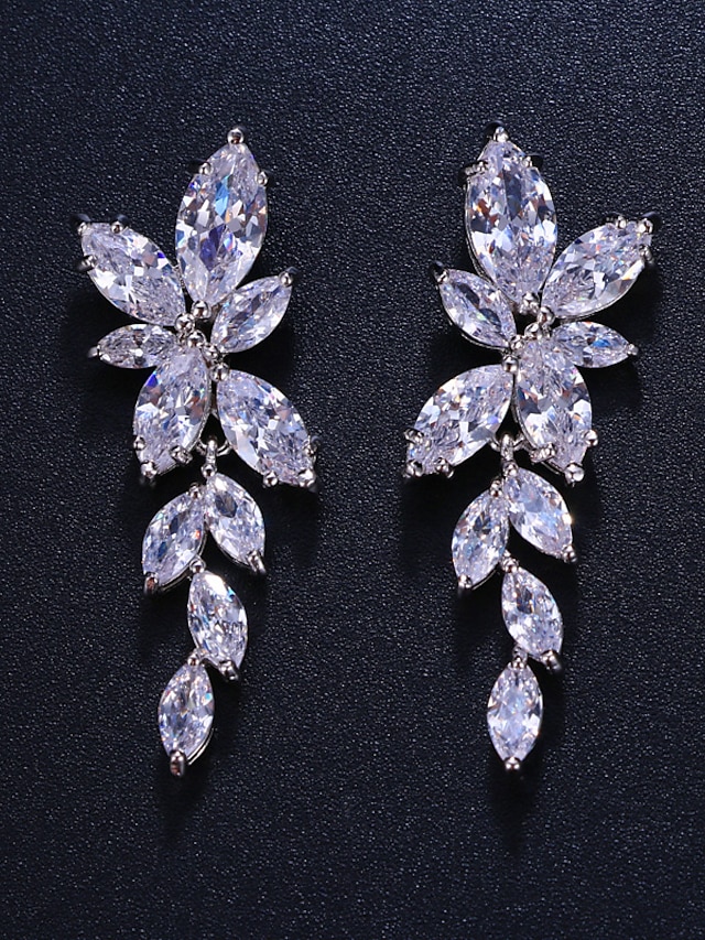  1 Paar Tropfen-Ohrringe Ohrring For Kubikzirkonia Damen Hochzeit Partyabend Geschenk Kupfer Diamantimitate Blattform / Ohrringe baumeln