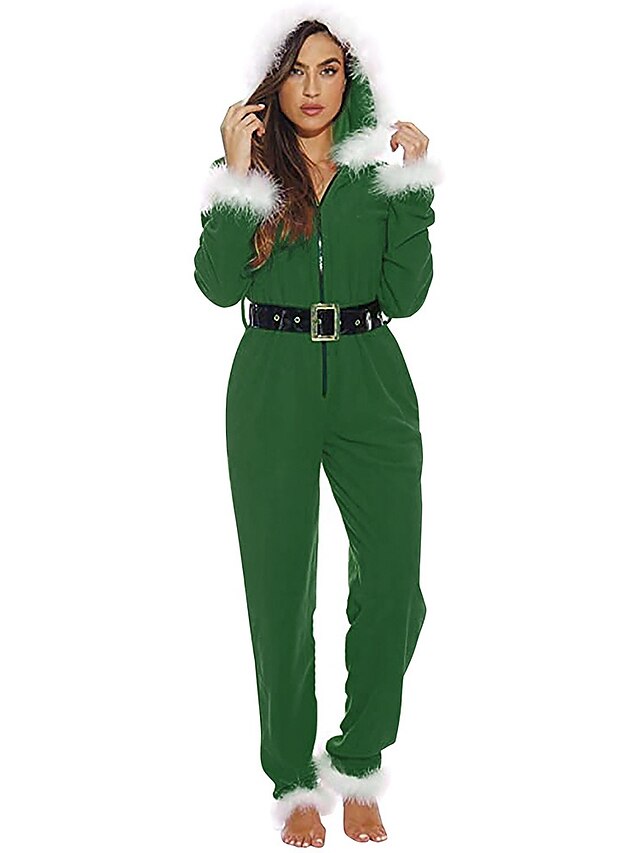 Women's Basic Zipper Front Red Green Jumpsuit Solid Colored Patchwork