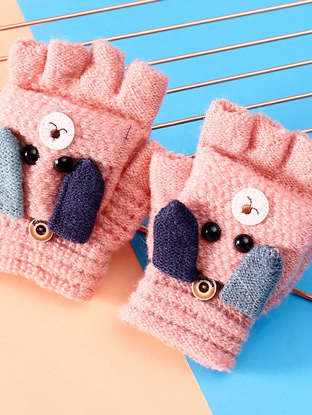  2pcs Kids Unisex Active Cartoon Knitted Wool Blends / Knitwear Gloves Blushing Pink / Dusty Rose / Light gray One-Size
