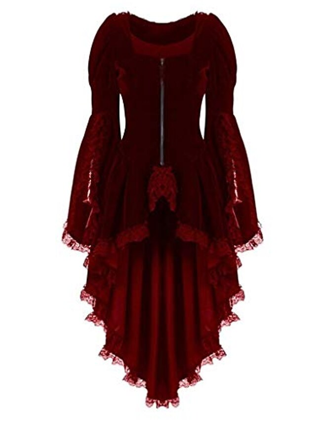  kvinner vintage langermet midje rygg bandasje blonder flytende hem jakke kjole smoking kappe rød