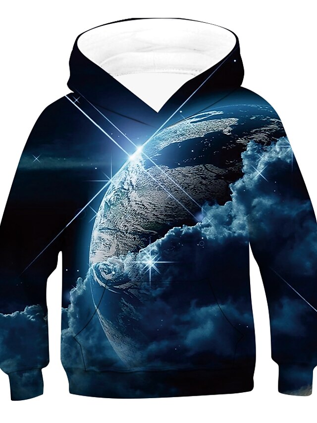  Kids Boys' Universe Planet Space Hoodie & Sweatshirt Long Sleeve 3D Print Galaxy Earth Planet Blue Purple Red Children Tops Active Basic Children's Day 2-12 Years