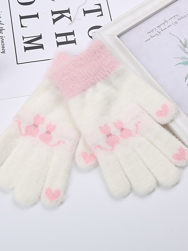  2pcs Kids Girls' Active Cat Animal Full Finger Knitwear Gloves Blushing Pink / Gray / Khaki One-Size