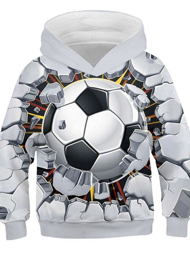  Boys 3D Football Hoodie Long Sleeve 3D Print Active Sports Streetwear Polyester Kids 3-12 Years Daily