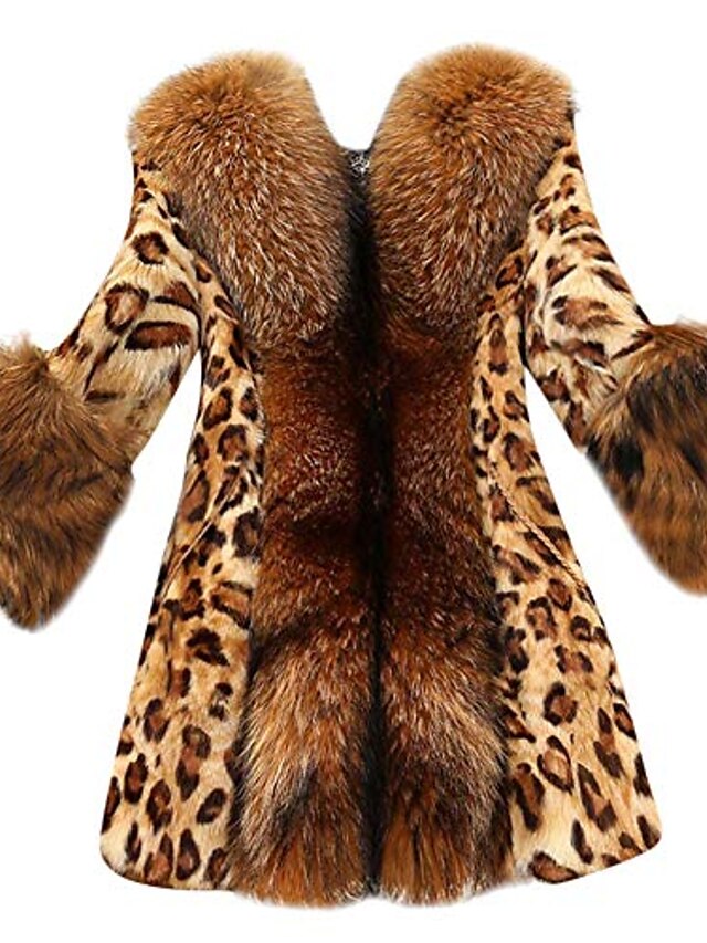  Women's Coat Fall & Winter Casual / Daily Regular Coat Regular Fit Casual Jacket Others Pattern Leopard print mid-length