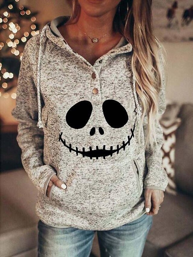  Women's Pullover Hoodie Sweatshirt Skull Halloween Daily Basic Halloween Hoodies Sweatshirts  Gray