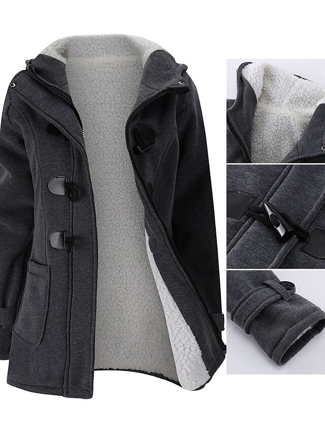  Women's Parka Fall Winter Spring Daily Regular Coat Hooded Warm Regular Fit Casual Jacket Long Sleeve Pocket Hooded Solid Colored Blue Wine Light gray / Lined