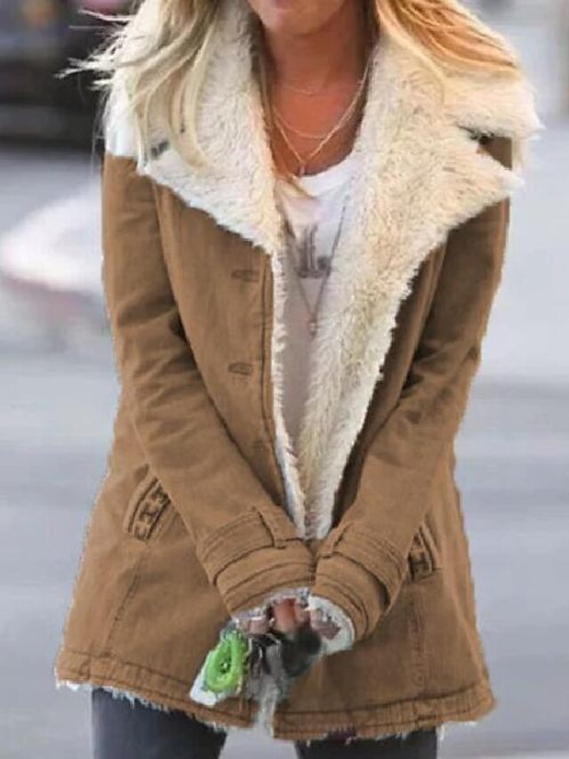  Damen Mantel Lässig / Alltäglich Herbst Winter Standard Mantel Normale Passform Freizeit Jacken Volltonfarbe Sonstiges L Rostrot