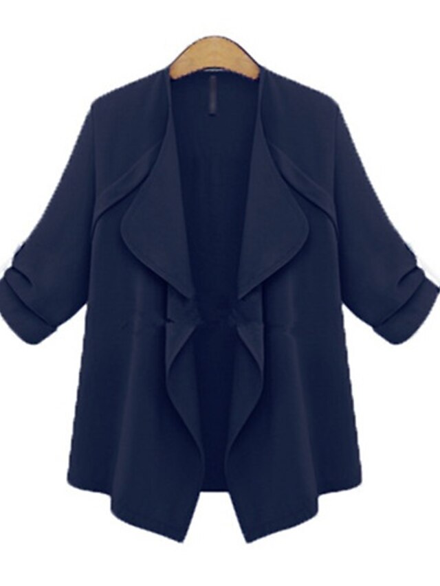  Femme Couleur Pleine Automne basique Normal Trench-coat Quotidien Coton Manches 3/4 Manteau Hauts