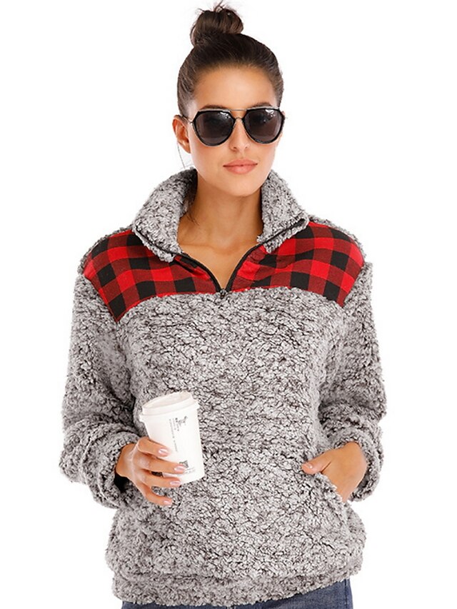  Women's Color Block Fur Trim Basic Fall & Winter Teddy Coat Regular Daily Long Sleeve Faux Fur Coat Tops Khaki