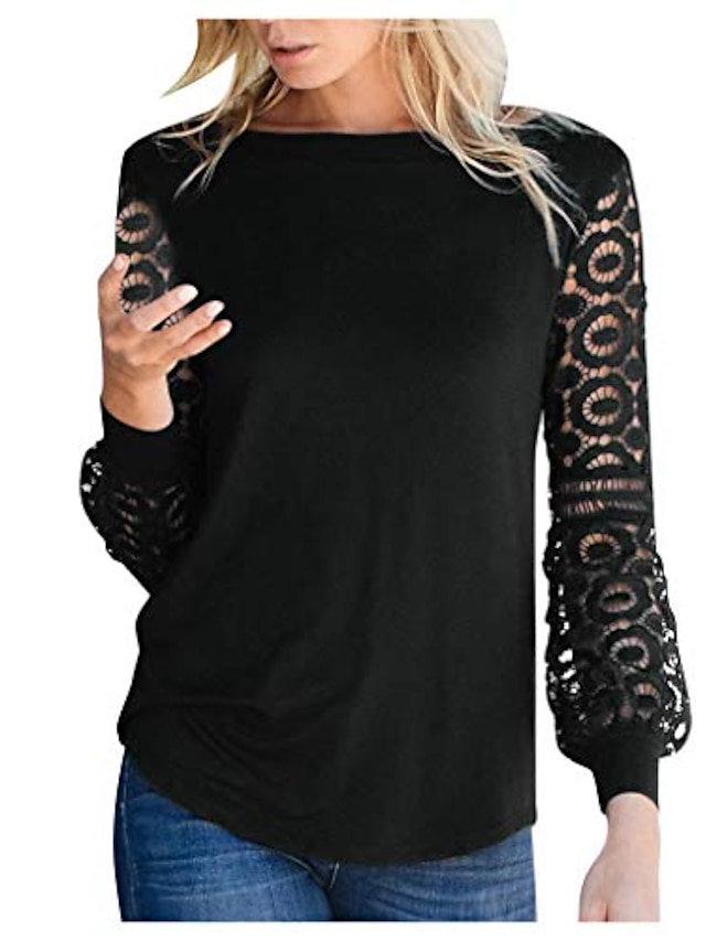  work tops for women office plus size long sleeve blouse lace patchwork splicing o-neck st. patrick's day t-shirts