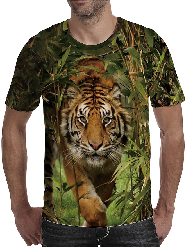  Herren Täglich 3D-Druck T-Shirt Hemd Übergröße Grafik Tier Kurzarm Bedruckt Oberteile Elegant Übertrieben Rundhalsausschnitt Grün
