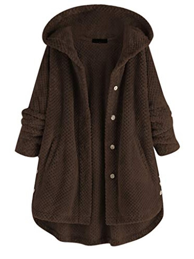  women fleece hooded button/zipper jacket plus size warm fuzzy coats fluffy sweatshirt two pockets oversized outwear(xxx-large,coffee)